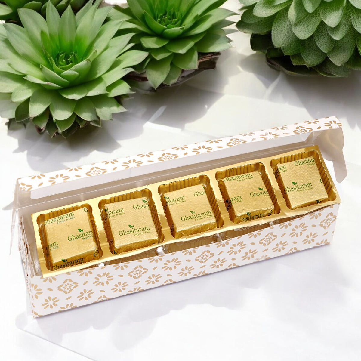 Corporate Gifts-White printed 5 bites box with chocolates