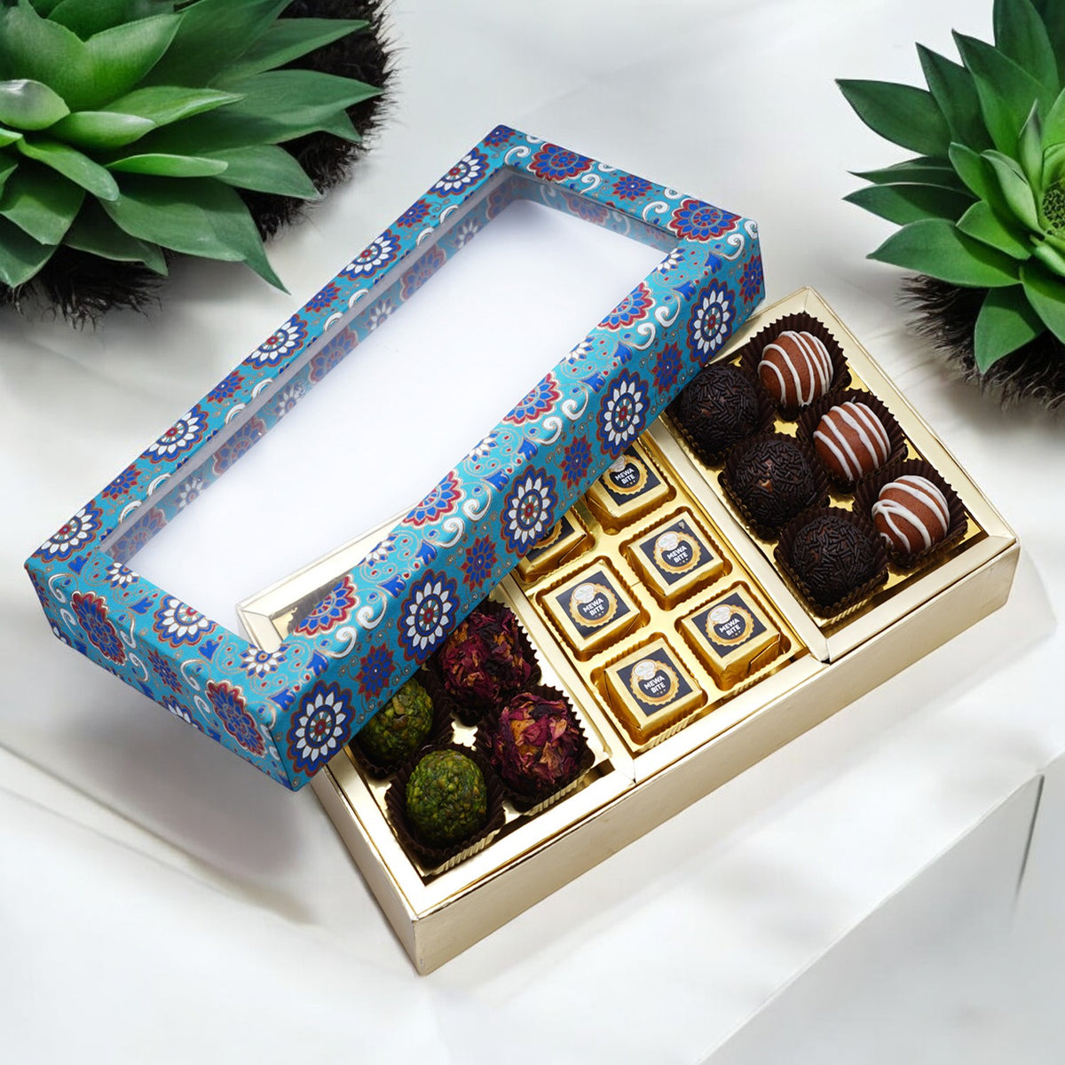 3 Part Printed Box of Bites and Exotic Sweets