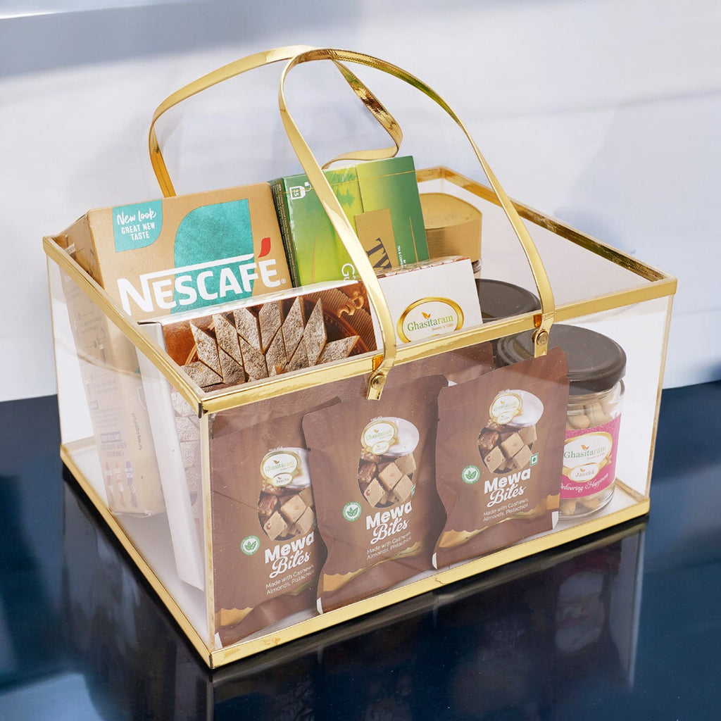 Corporate Gifts-Acrylic Basket of 11 Goodies