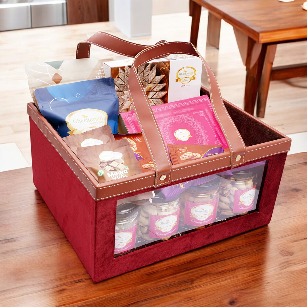 Corporate Gifts-Big Velvet Basket of 23 Goodies