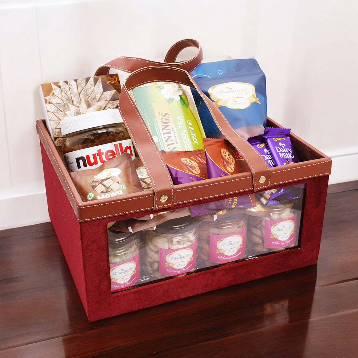 Diwali Gifts-Big Velvet Basket of 26 Goodies