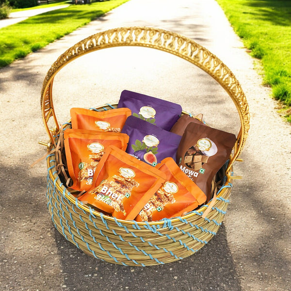 Corporate Gifts-Blue Cane Basket of Assorted Bites/ Sweets