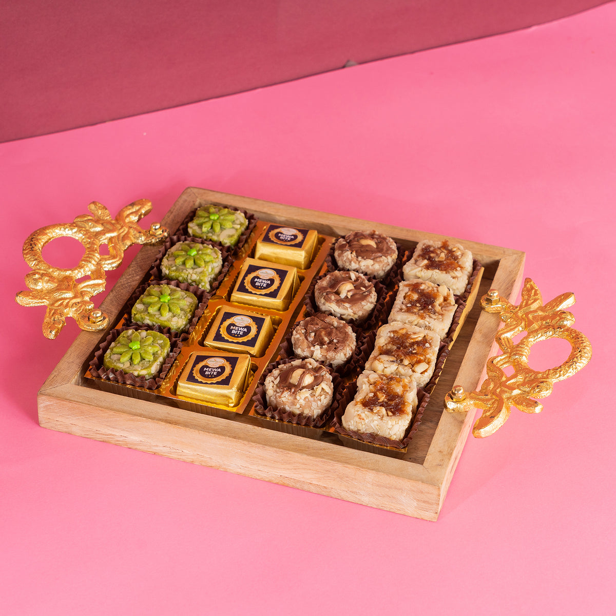 Corporate Gifts-Square Wooden Tray of Assorted Sweets