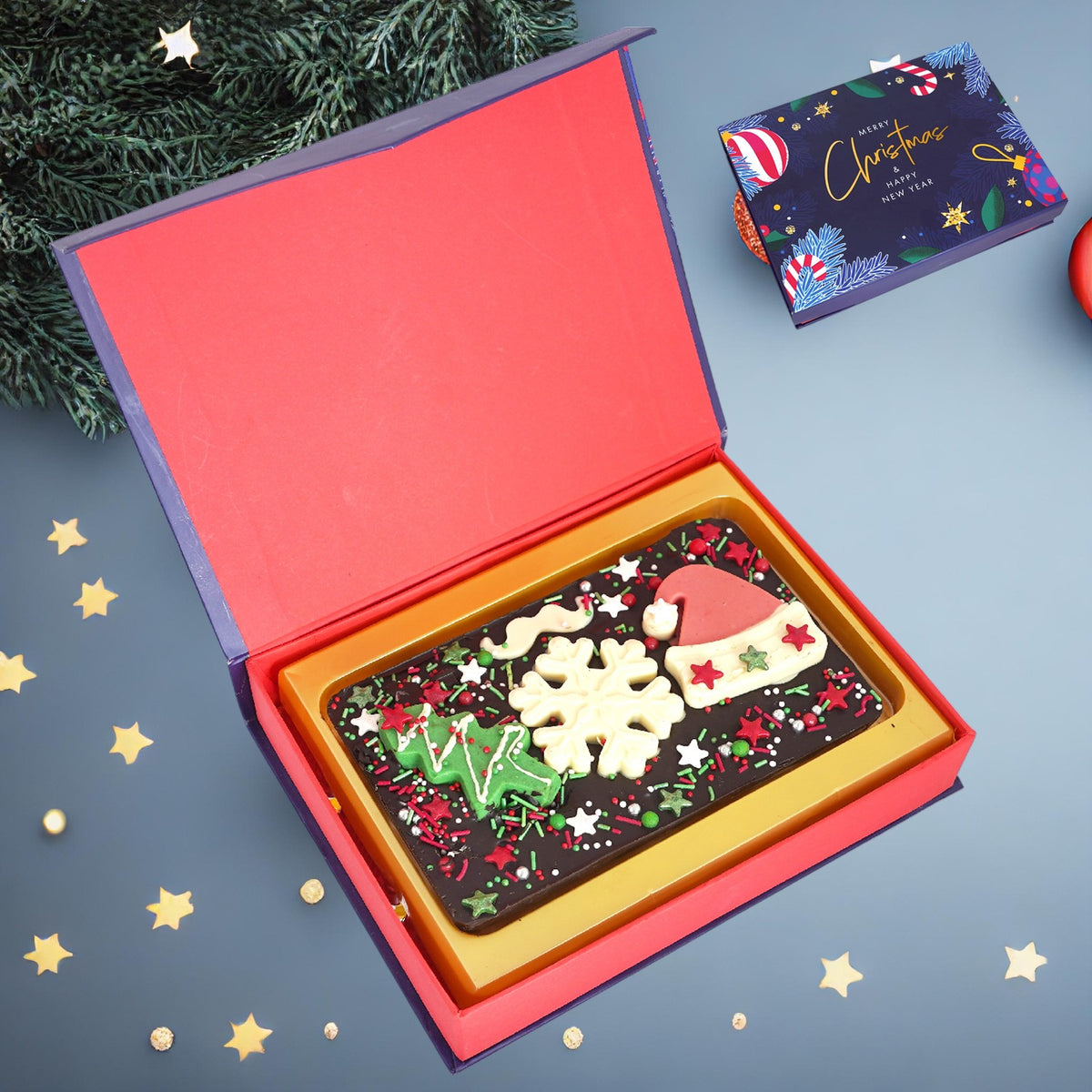 Merry Christmas Decorated Box With Christmas Chocolates