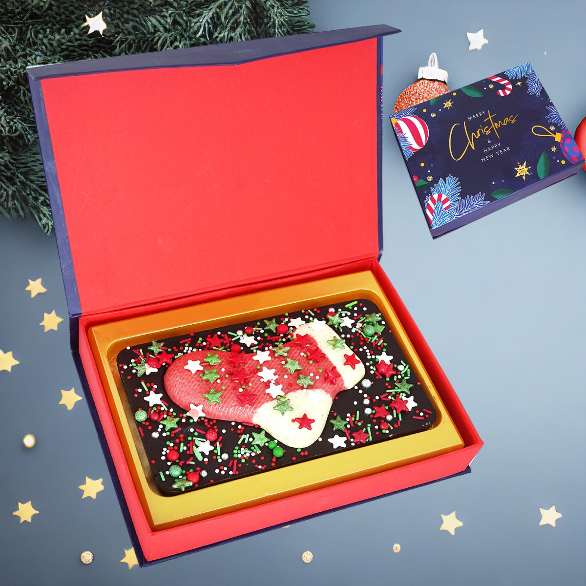 Merry Christmas Decorated Box With Christmas Chocolates