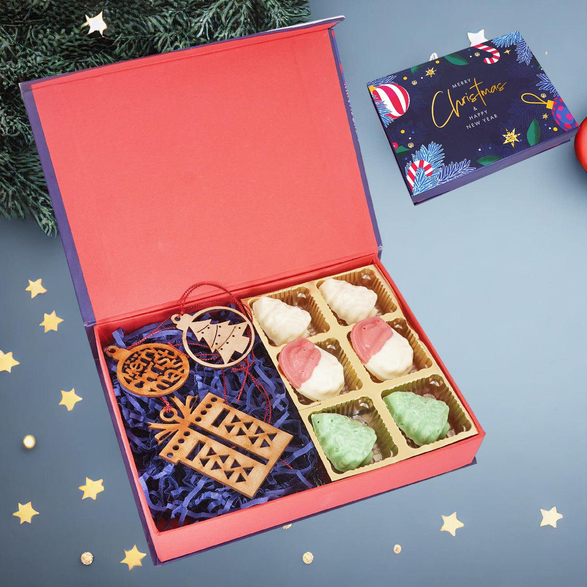 Merry Christmas Decorated Box With Christmas Chocolates