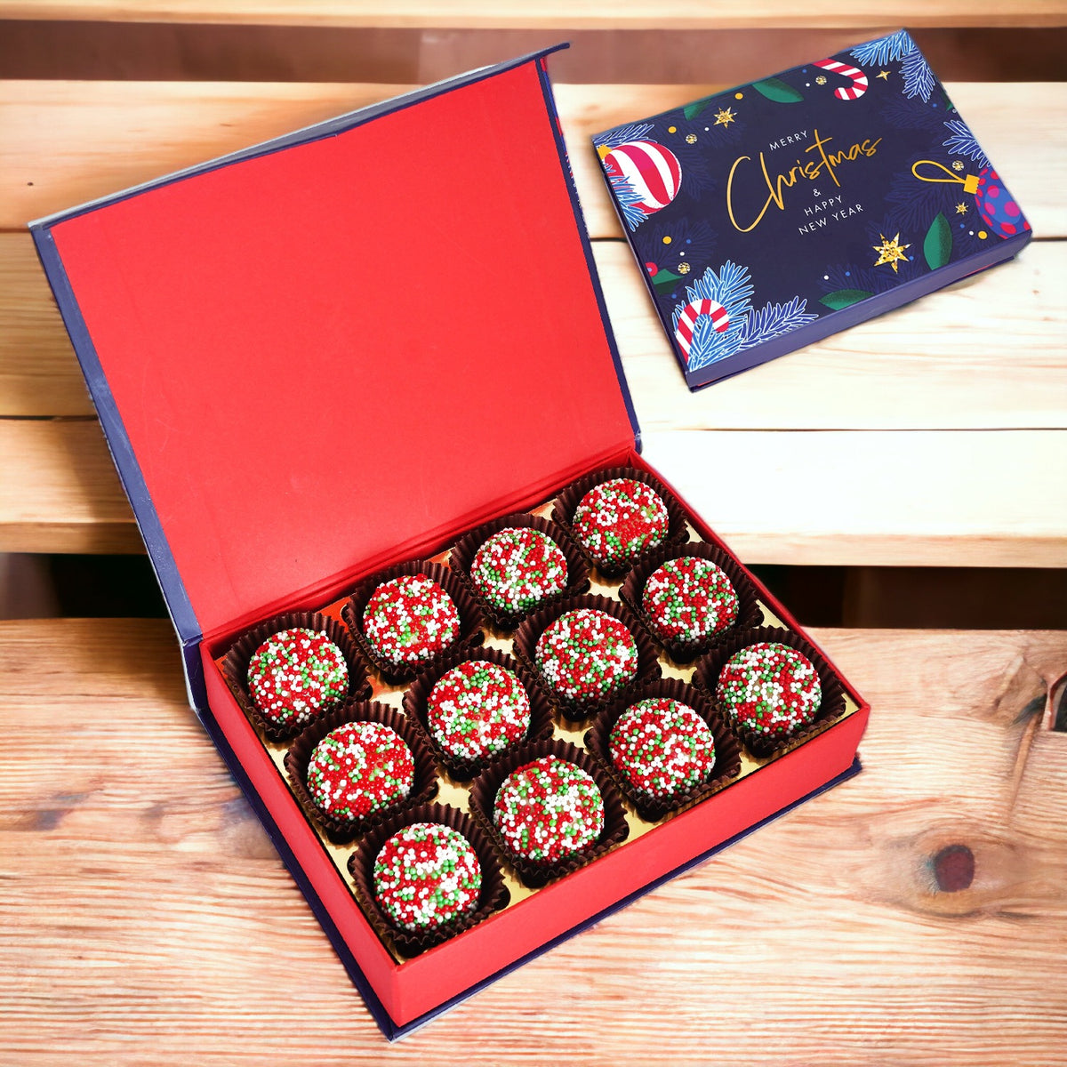 Merry Christmas Decorated Box With Christmas Chocolates