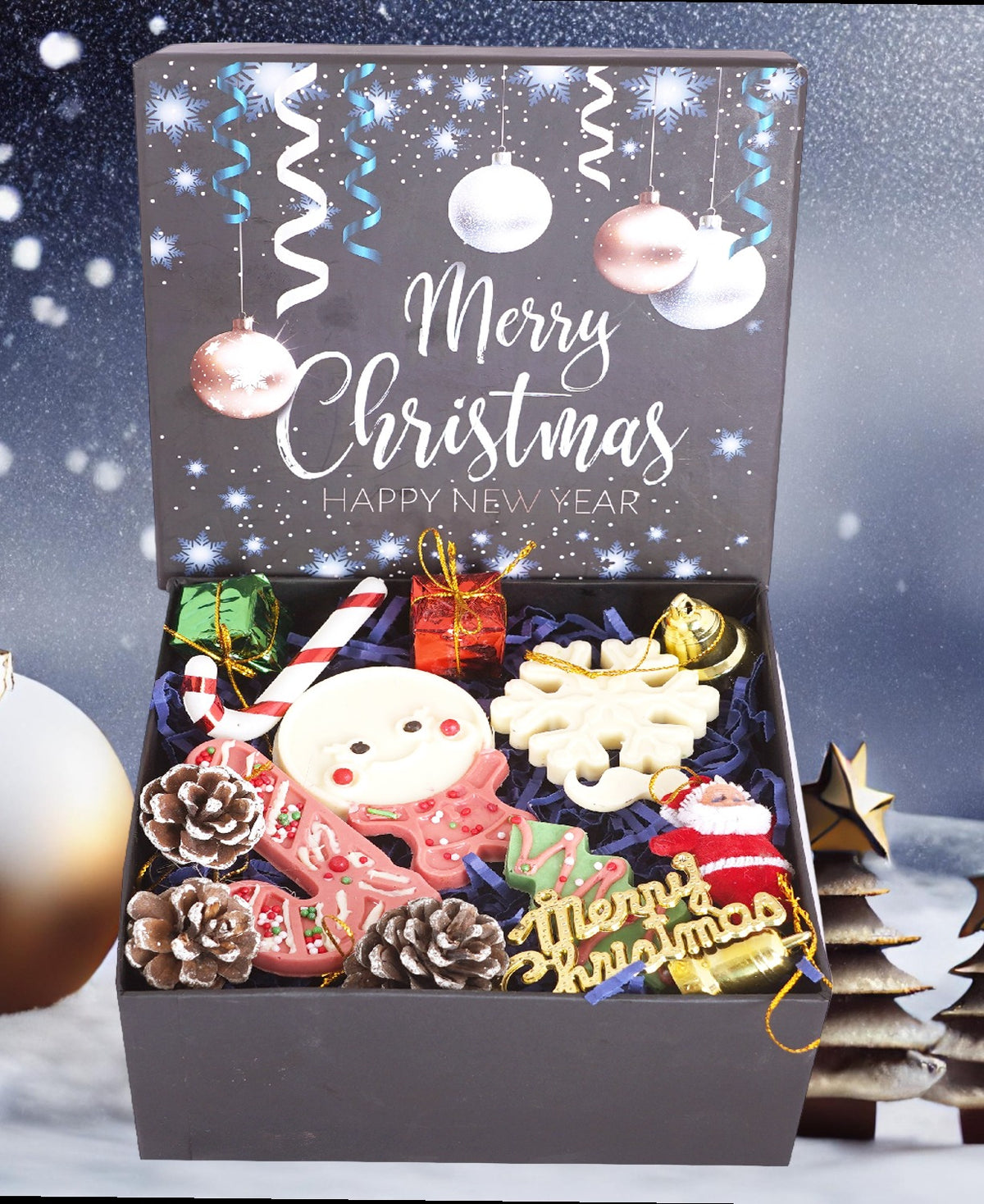Christmas Hamper box  6"  With Tree Chocolate and Décor
