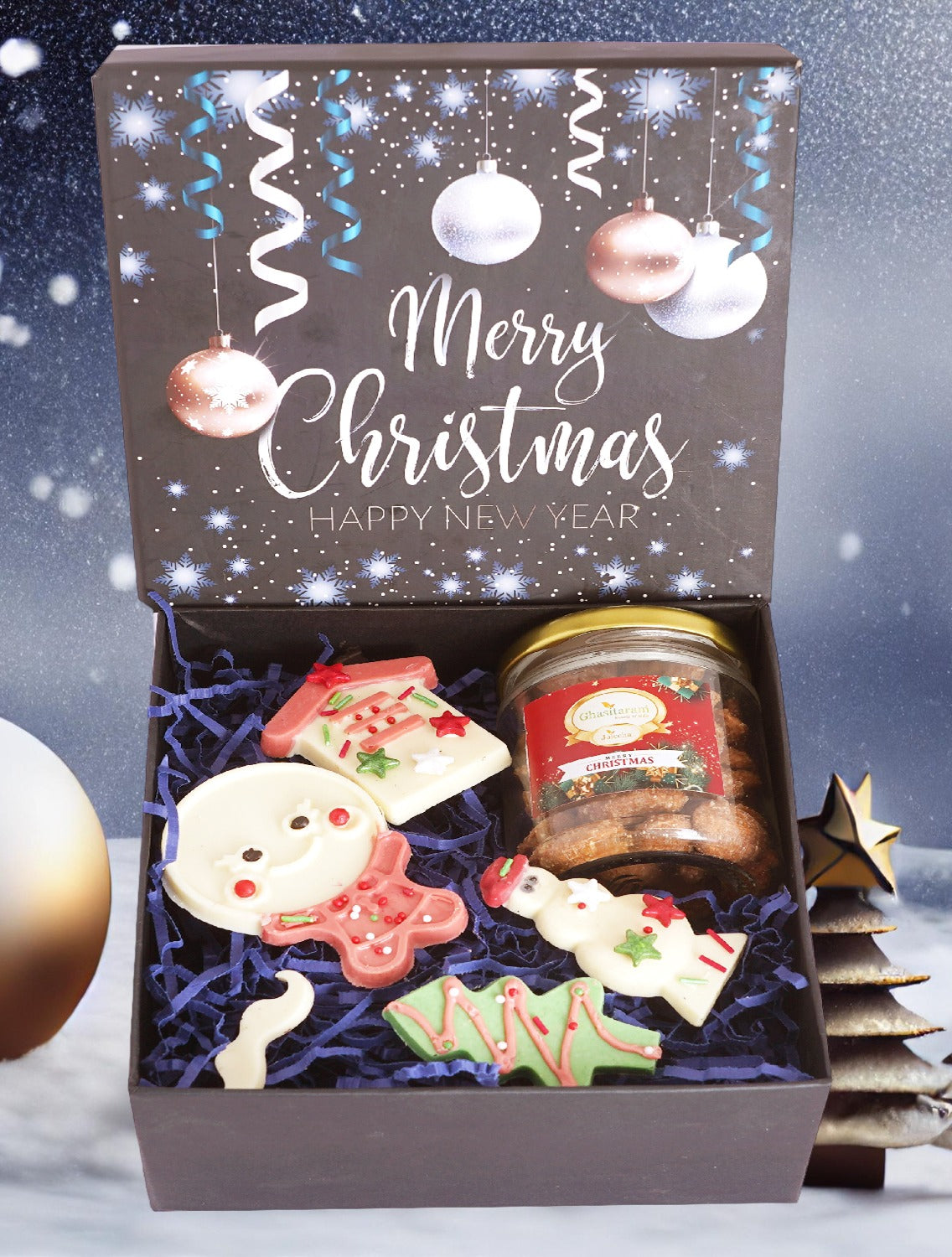 Merry Christmas Decorated Box With Christmas Chocolates
