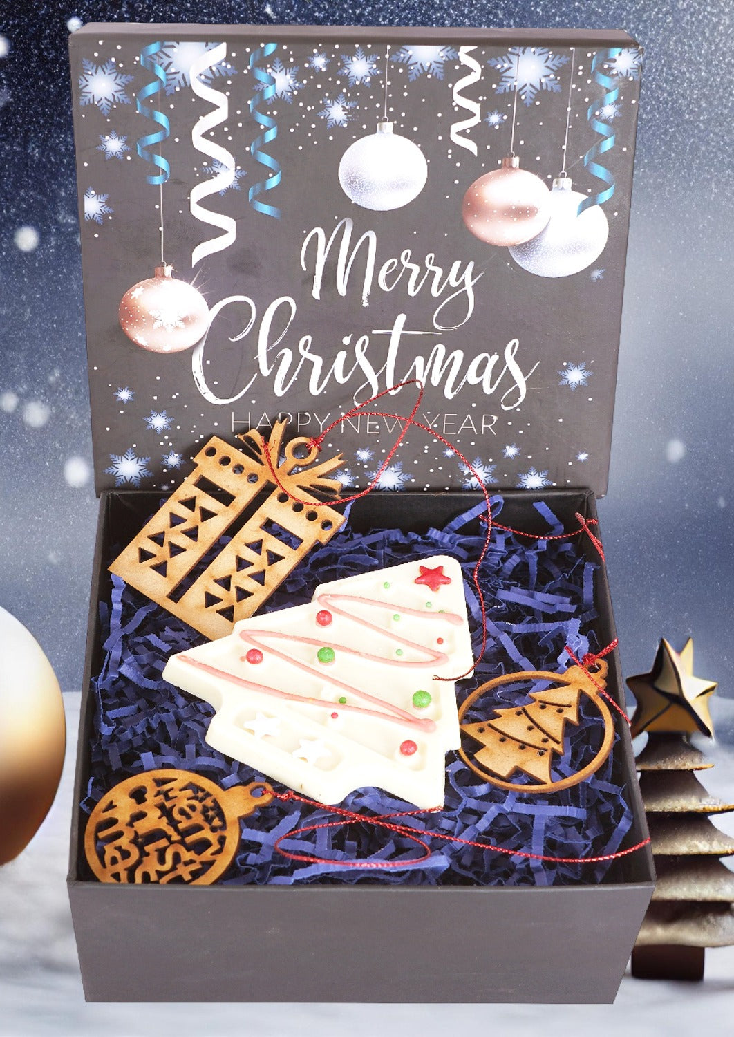 Christmas Hamper box  6"  With Tree Chocolate and Décor