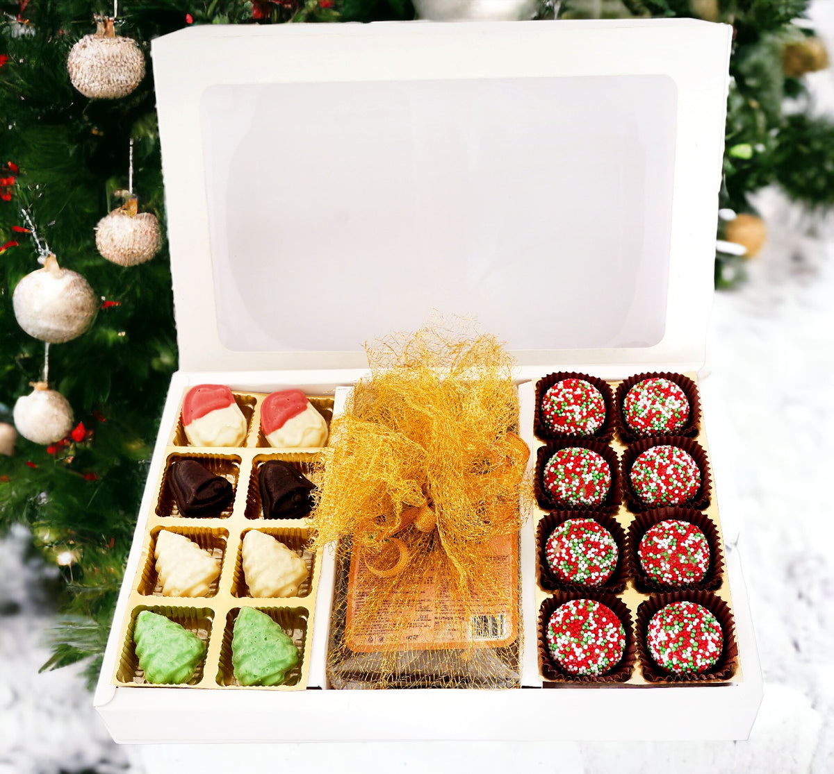 White Christmas Hamper Box Big with chocolates, plum cake,wreath and décor