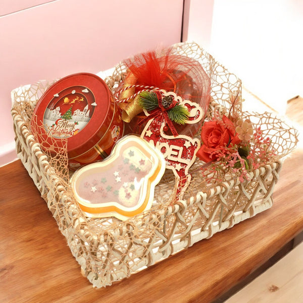 Christmas Brown Cane Basket with 500 gms plum cake