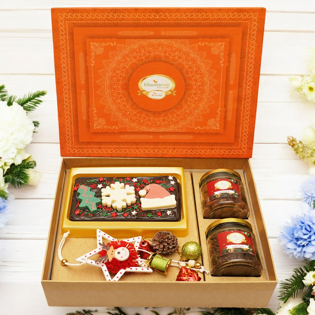 Orange Hamper box with Christmas Bark