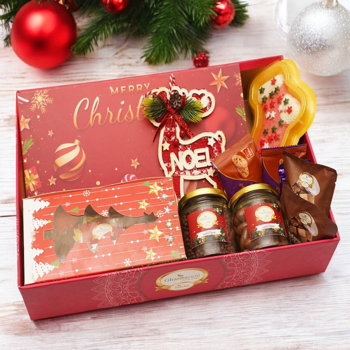 Pink Basket with Christmas Goodies