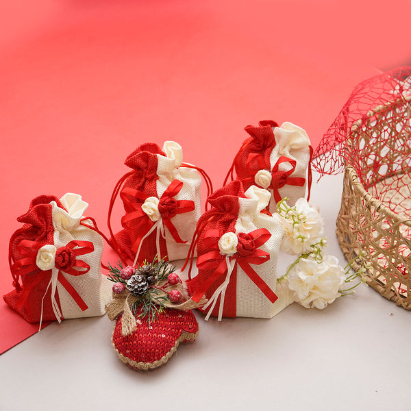 Round Rattan Basket with dry fruits, bites, and christmas decor