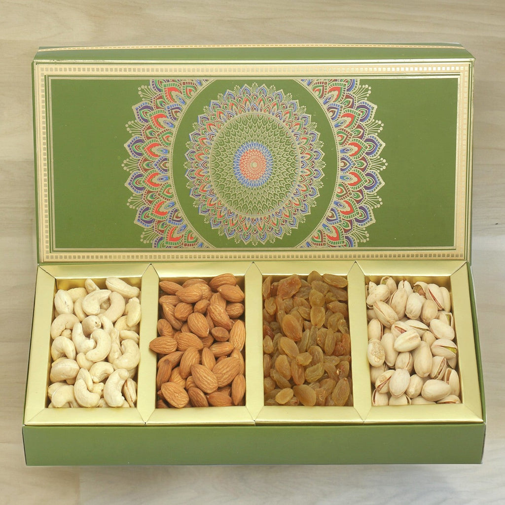 Diwali Gifts- Long Fusion 4 part Dryfruit Box