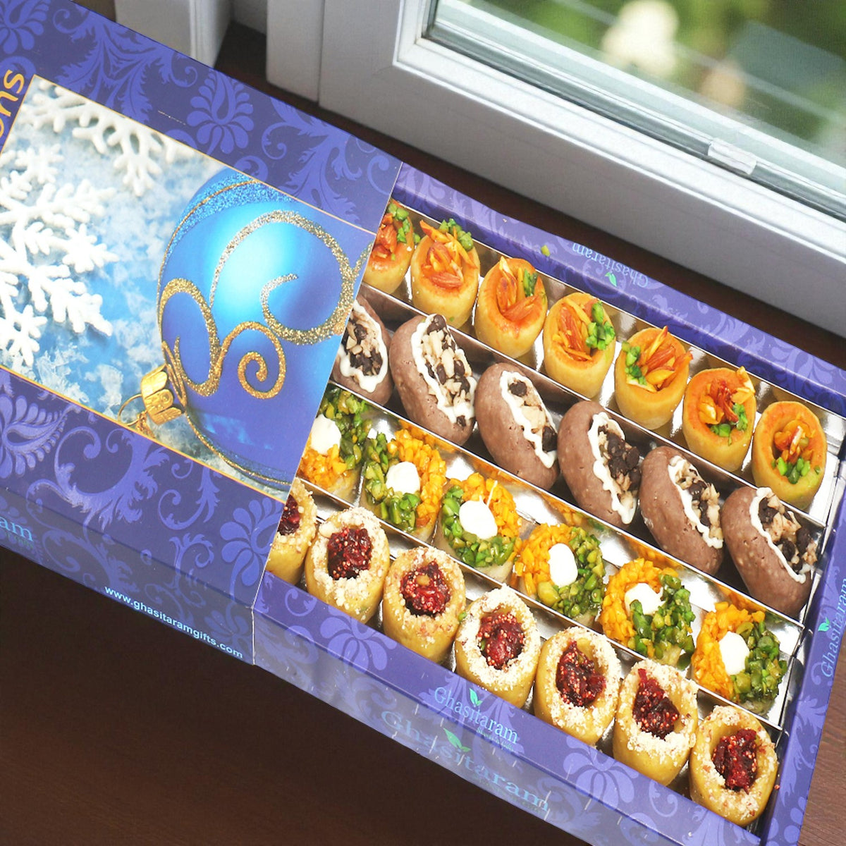 Bhaidhooj Gifts-Sweets Assorted Box of Anjeer Basket, Kesar Pista Delight, Choco Boat and Almond Basket  200 gms