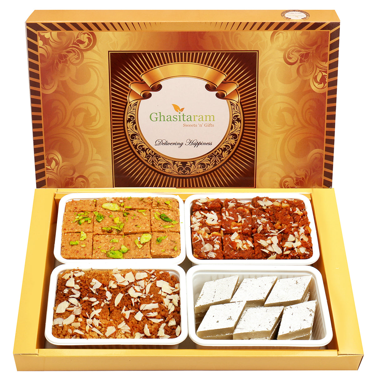 Big Box of Kaju Katli, Soan Papdi, Dodha Barfi and Milk Cake