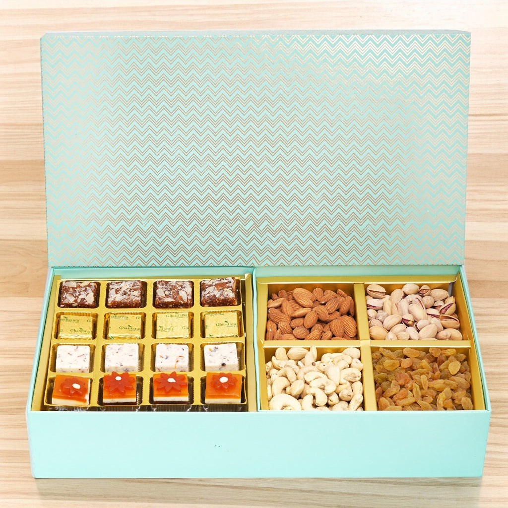 Mothers Day Sweets-Green Big Box of Assorted Bites and Dryfruits