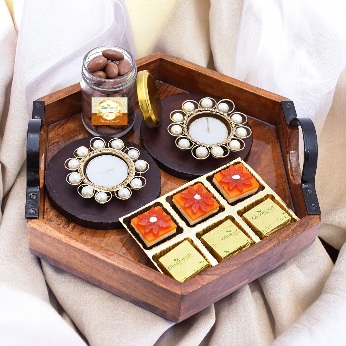 Hexagon Tray with 12 Assorted Bites and 3 T-lites