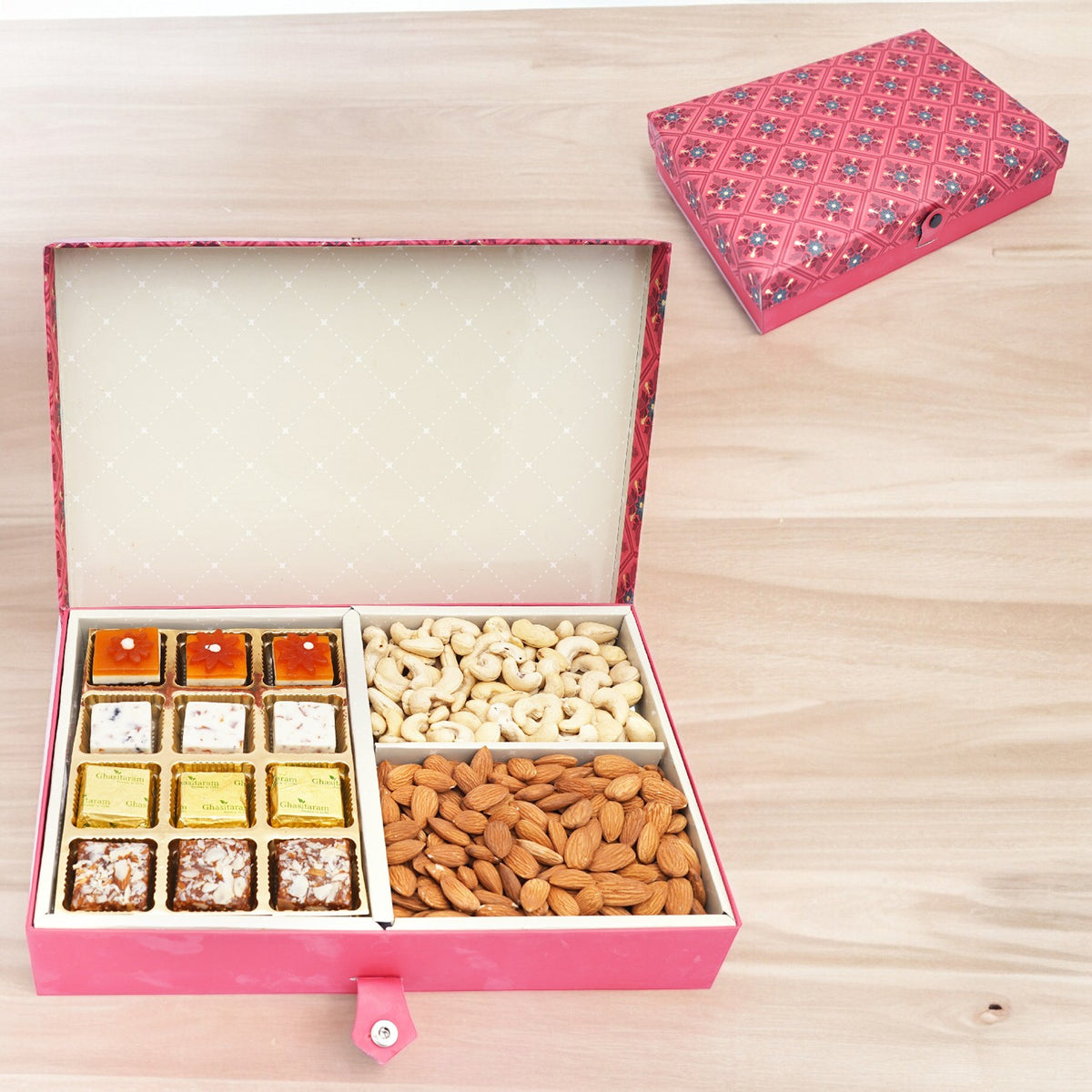 Mothers Day Gifts-Red 4 Part Flavoured Nuts Box 600 gms