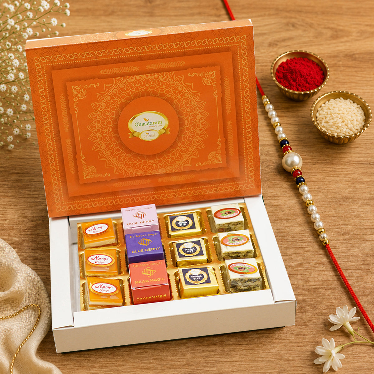 Premium Assorted Mithai Gift Box with Rakhi | Send Raksha Bandhan Gifts Abroad