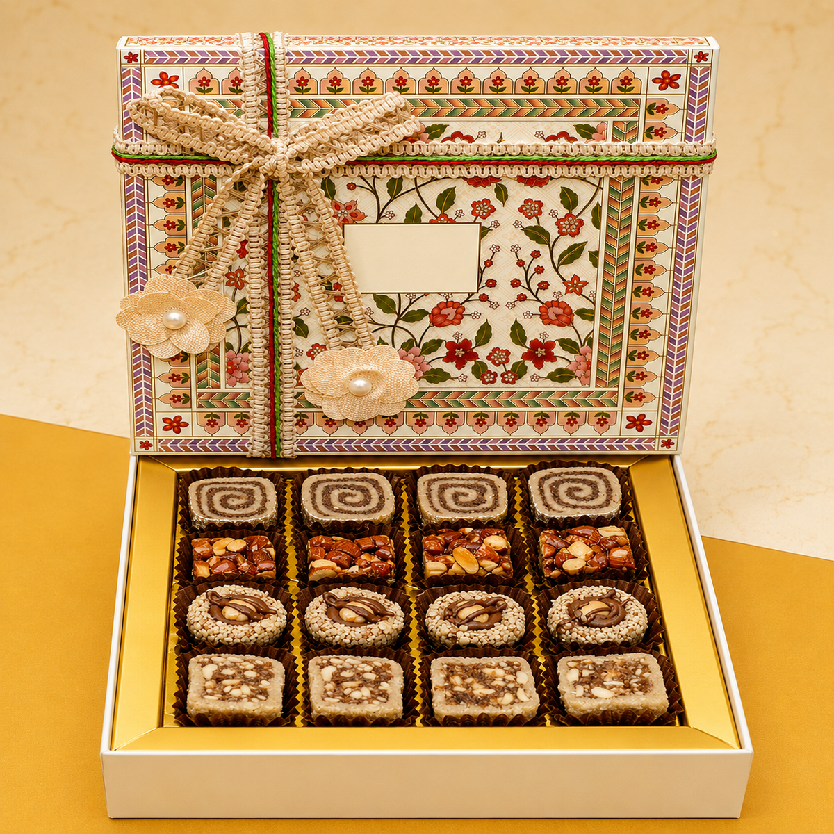 Corporate Gifts-White Gift box of Best Assorted Sweets 16 pcs