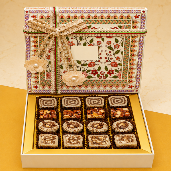 Corporate Gifts-White Gift box of Best Assorted Sweets 16 pcs
