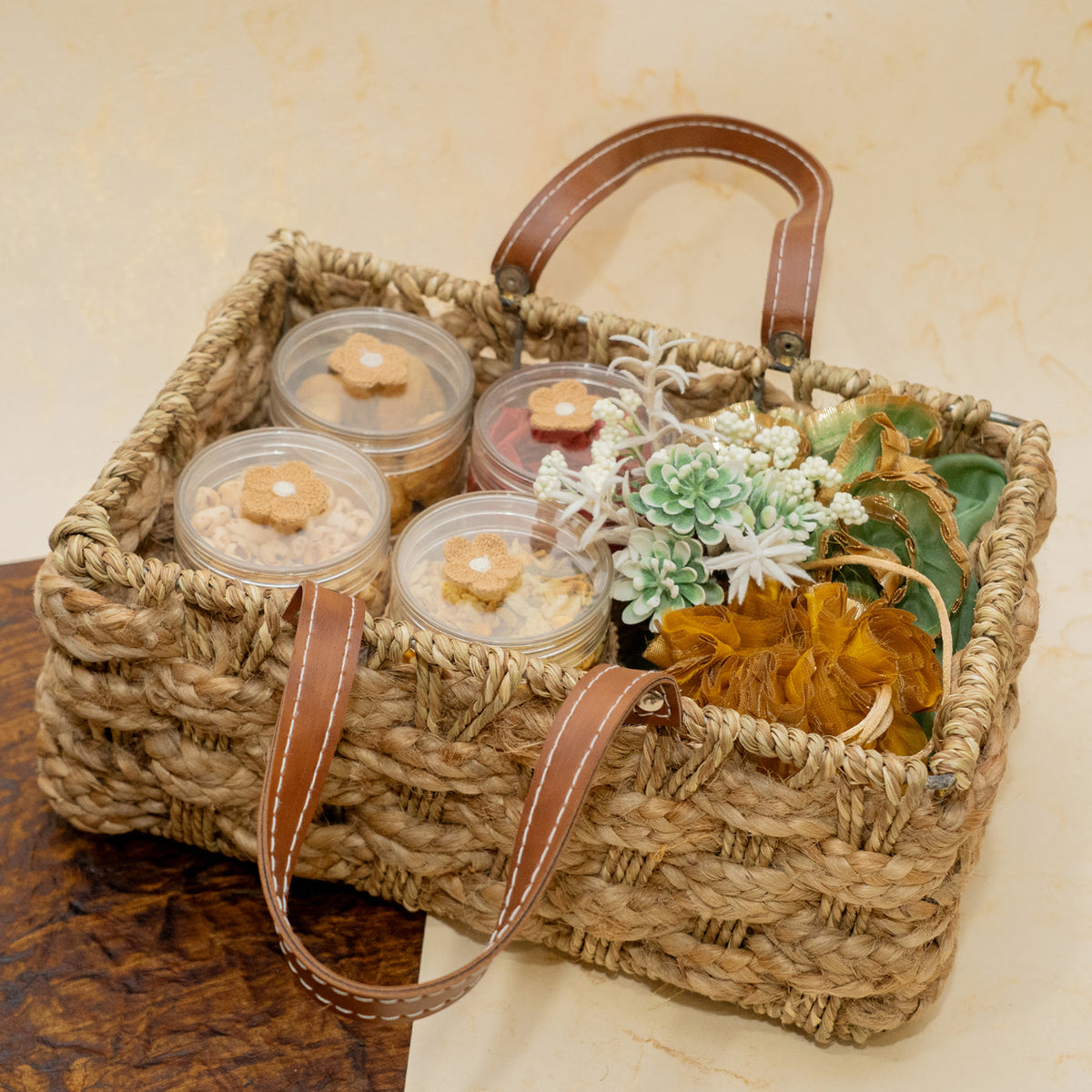 Corporate Gifts-Jute Rope Hamper Basket of Sweets/ Mithai pouches, Namkeen and Dryfruit