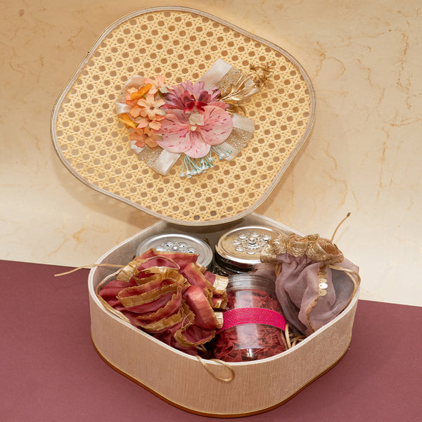 Corporate Gifts-Rattan box of Mithai/Sweet Pouches/Namkeen and Dryfruit