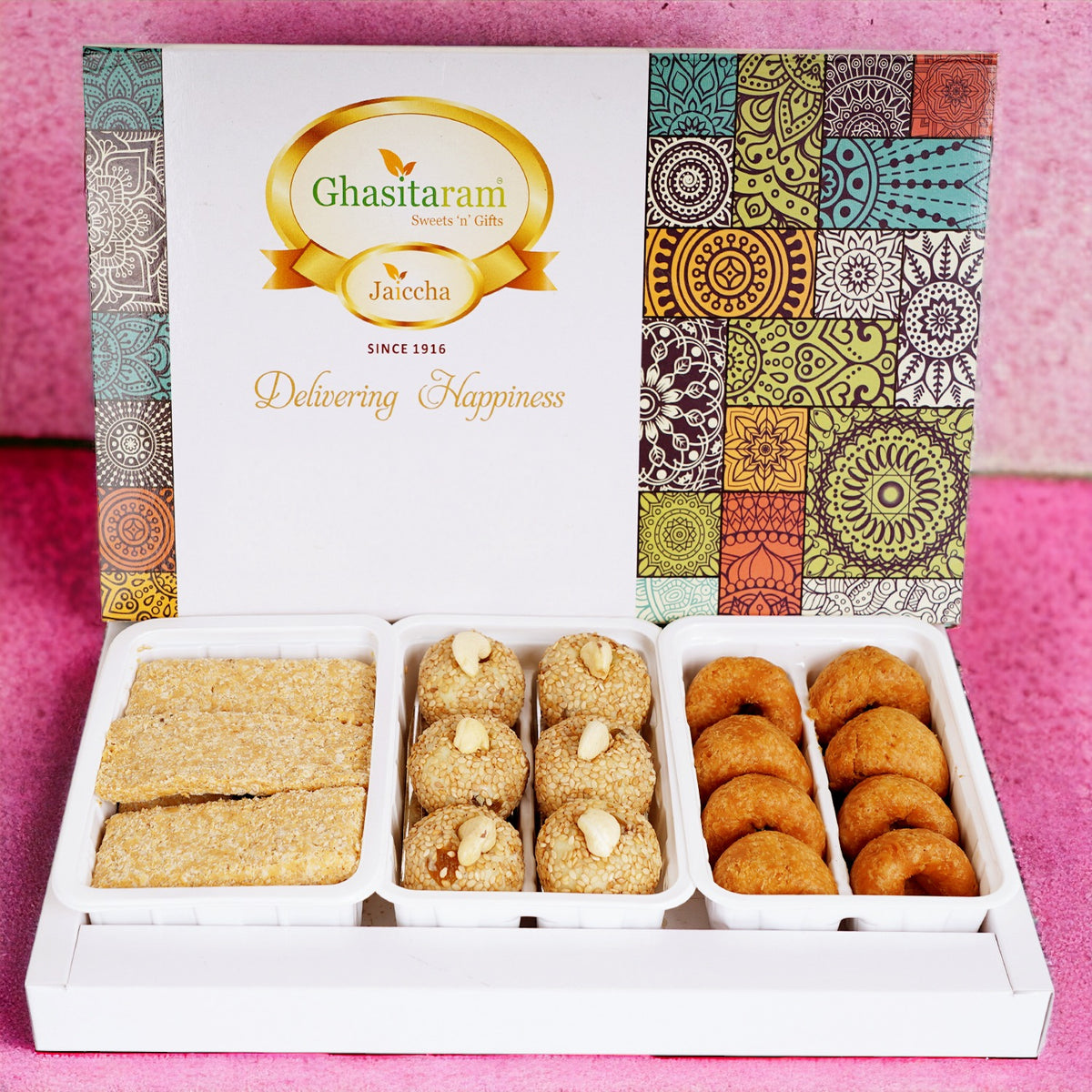Lohri Sweets-Assortment of Gud Til Gachak, Khasta Gachak and Mawa Til Laddoo 600 gms