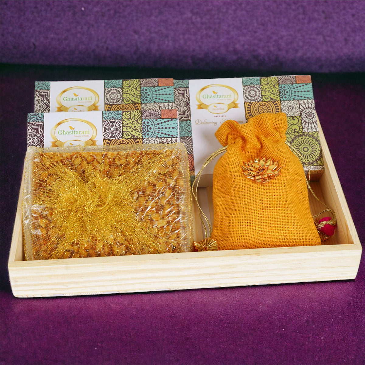 Lohri Sweets Gachak Hampers Lohri Light Wooden Tray
