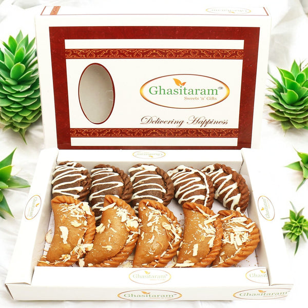 Holi Sweets| Holi Hampers| Holi Gifts-Ghasitaram's Chocolate and Traditional Gujiyas Box