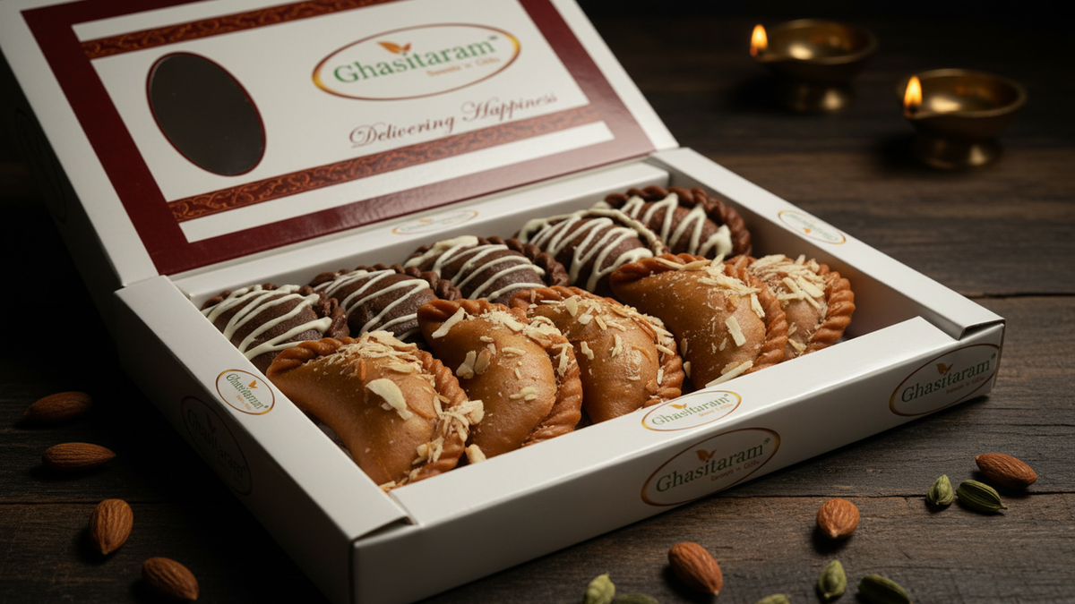 Holi Sweets| Holi Hampers| Holi Gifts-Ghasitaram's Chocolate and Traditional Gujiyas Box