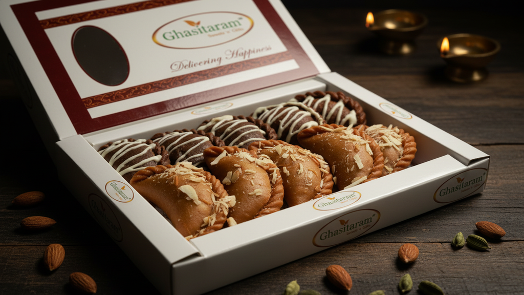 Holi Sweets| Holi Hampers| Holi Gifts-Ghasitaram's Chocolate and Traditional Gujiyas Box