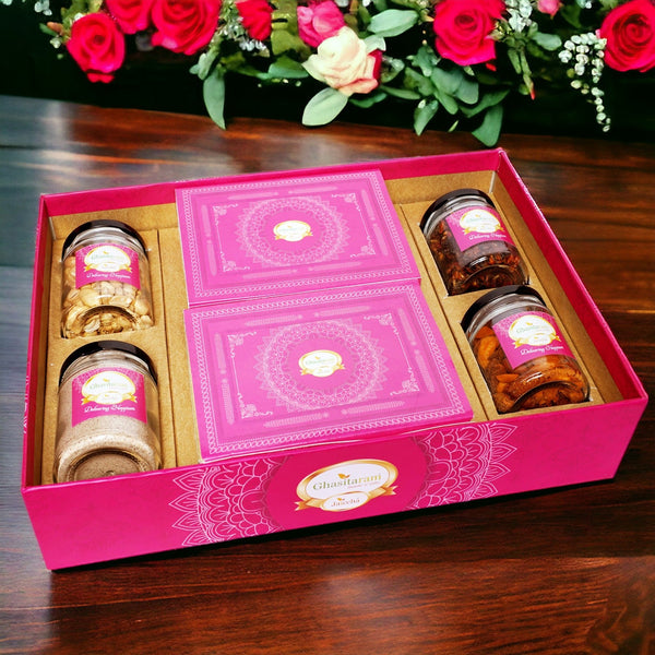 Ghasitaram Big Hamper Tray of Assorted Sweet Gujiyas, Peanuts, Thandai, Mixed Nuts and Paan