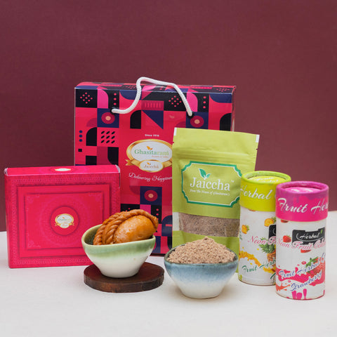 Bag box |Gujiya| Thandai| Organic Gulal|Holi Sweets|Holi Hampers| Holi Gifts|