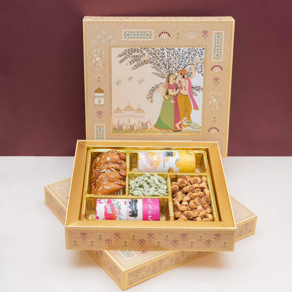 Radha Krishna Gujiya, Dry fruit,  Namkeen, Organic Gulal Box
