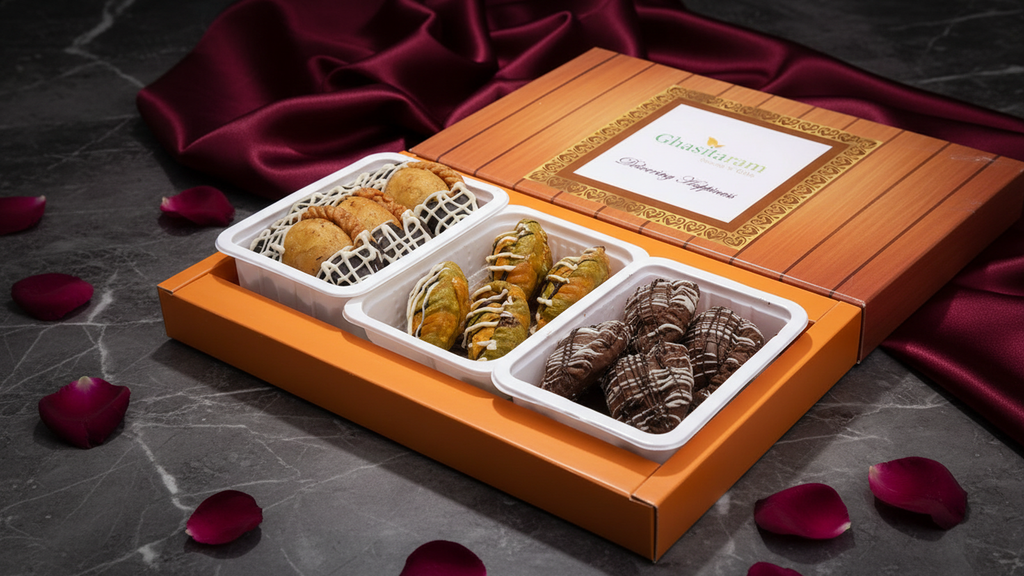 Holi Sweets| Holi Hampers| Holi Gifts-Assorted box of Chocolate Gujiyas (chocolate, choco dipped,Designer)
