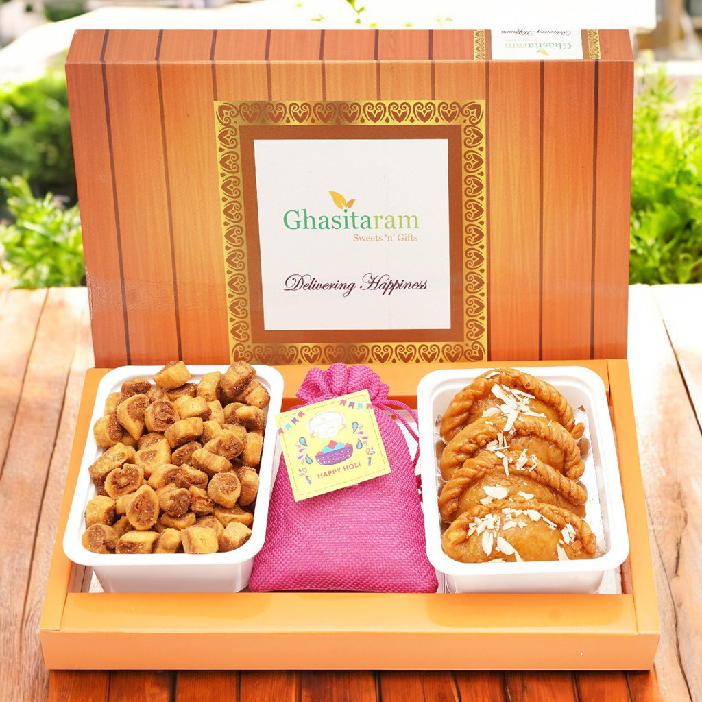Assorted Box of Gujiyas, Bhakarwadi and Thandai