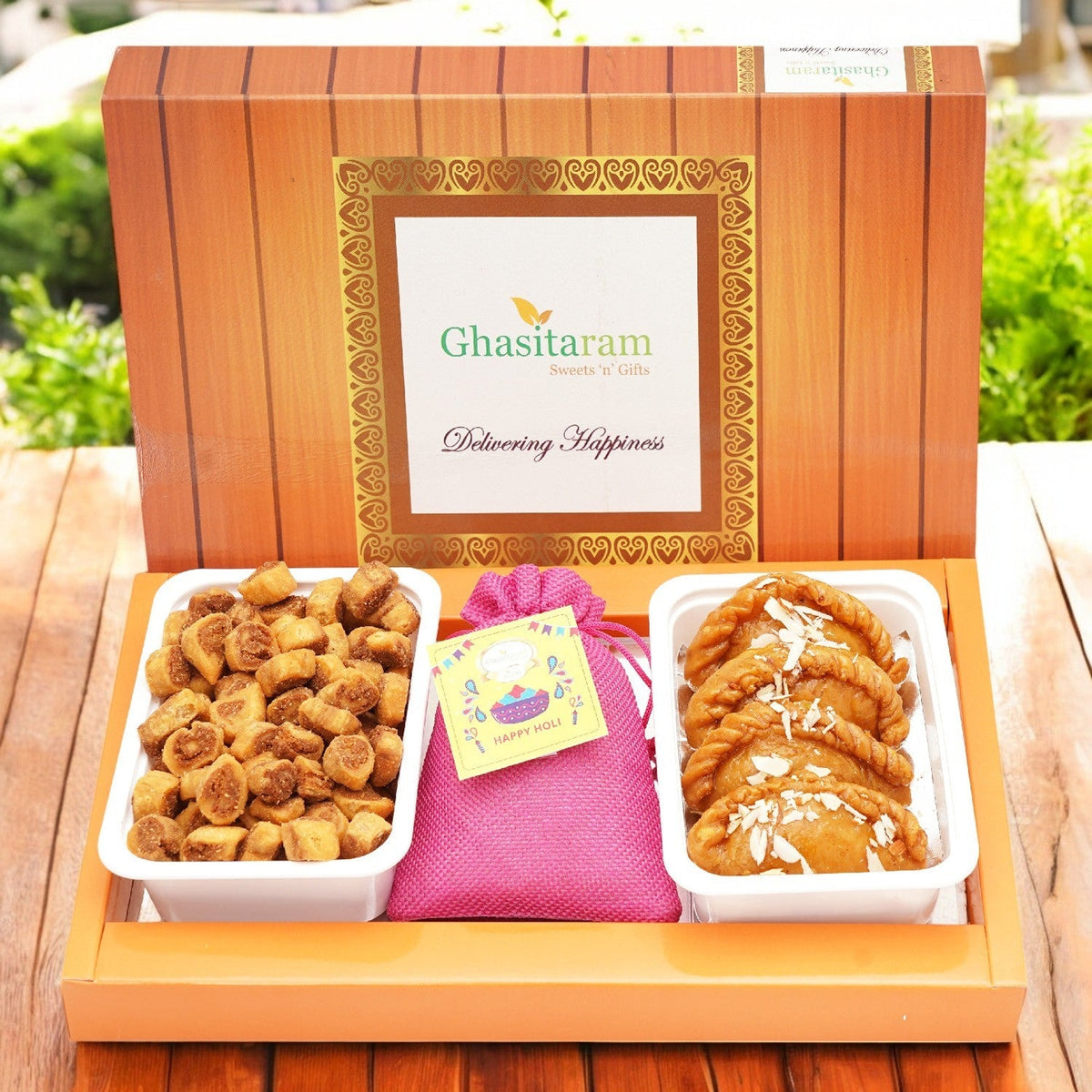 Assorted Box of Gujiyas, Bhakarwadi and Thandai
