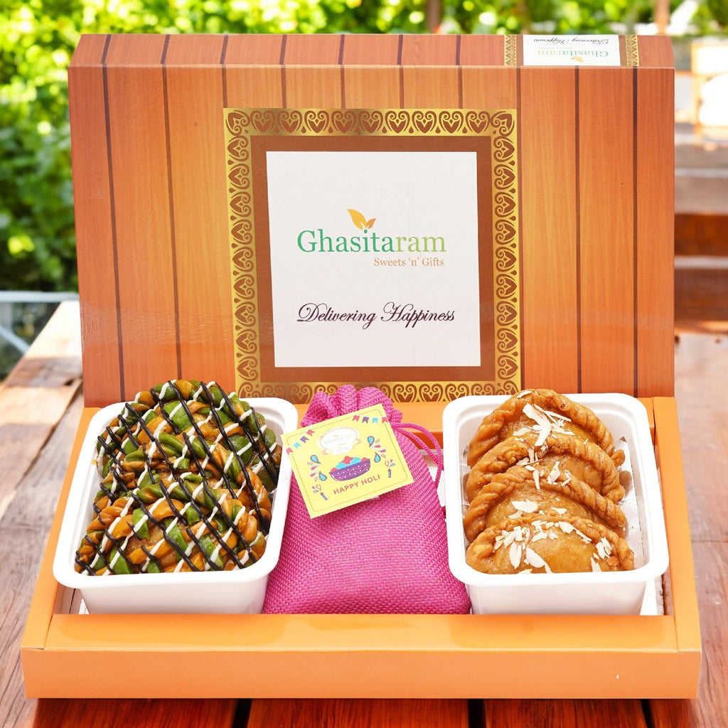 Assorted box of Gujiyas, Designer Gujiyas and Thandai
