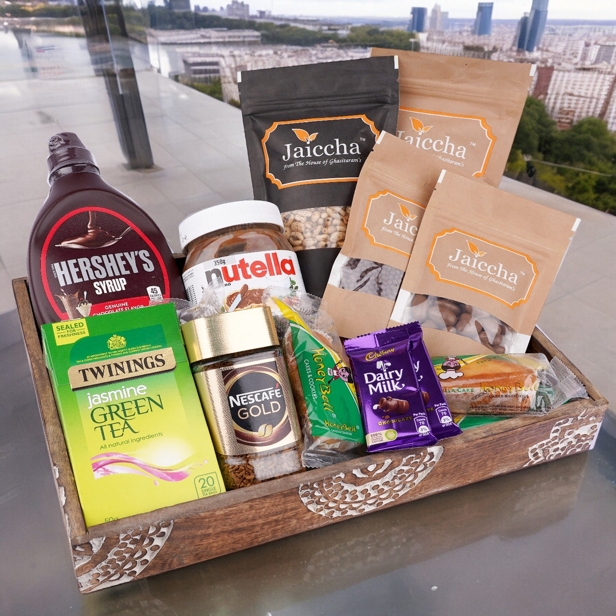 Diwali gift hampers-Wooden Tray of 20 Goodies
