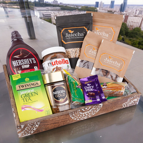 Diwali gift hampers-Wooden Tray of 20 Goodies