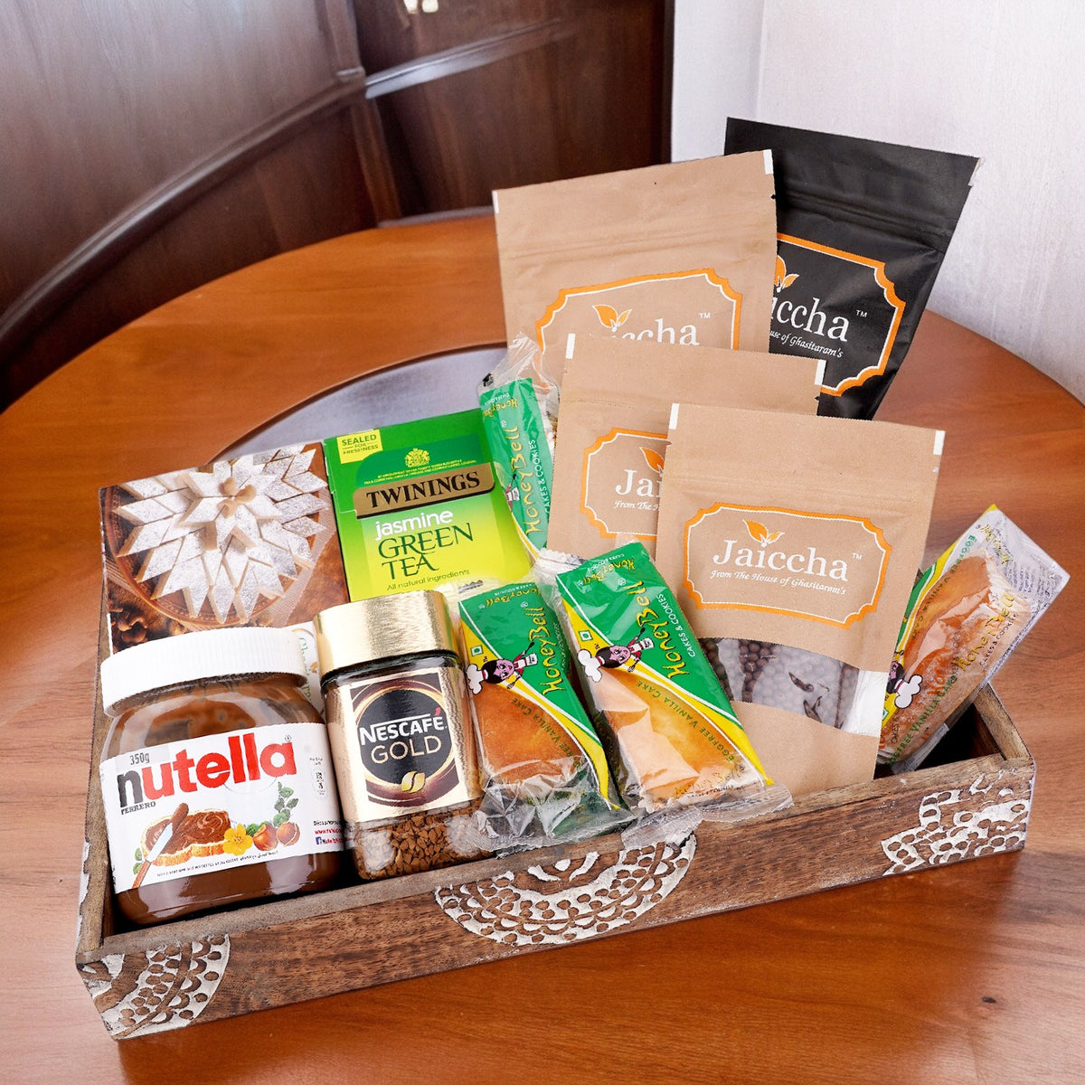 Diwali gift hampers-Wooden Tray of 20 Goodies