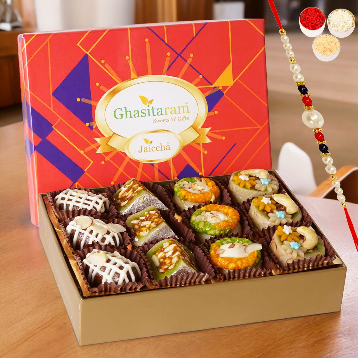 Rakhi Sweets-Exotic Dryfruit Sweets in Premium Box  with Rakhi