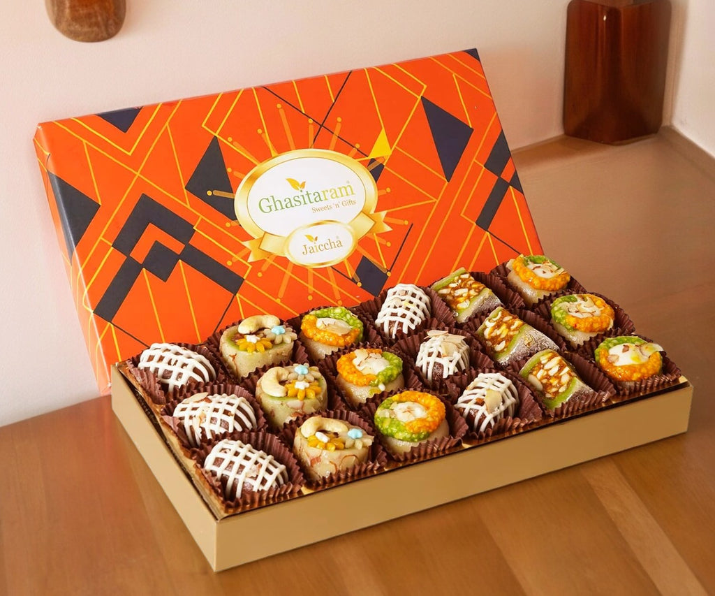 Bhaidooj Gifts-Exotic Dryfruit Sweets in Designer Box 18pcs