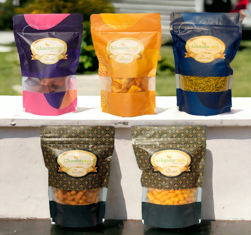Holi Sweets| Holi Hampers| Holi Gifts Namkeen-Best of 5 Roasted Namkeen Pouches