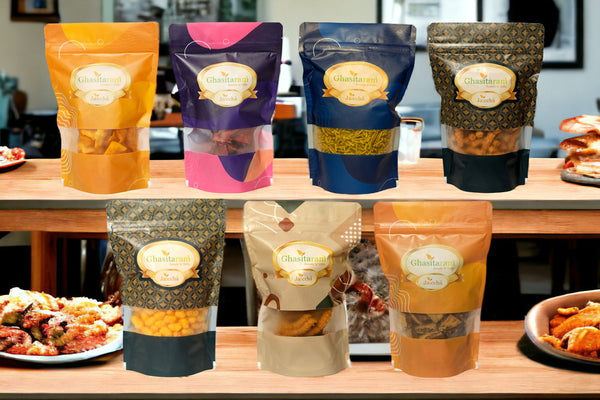 Holi Sweets| Holi Hampers| Holi Gifts Namkeen-Best of 7 Roasted Namkeen Pouches