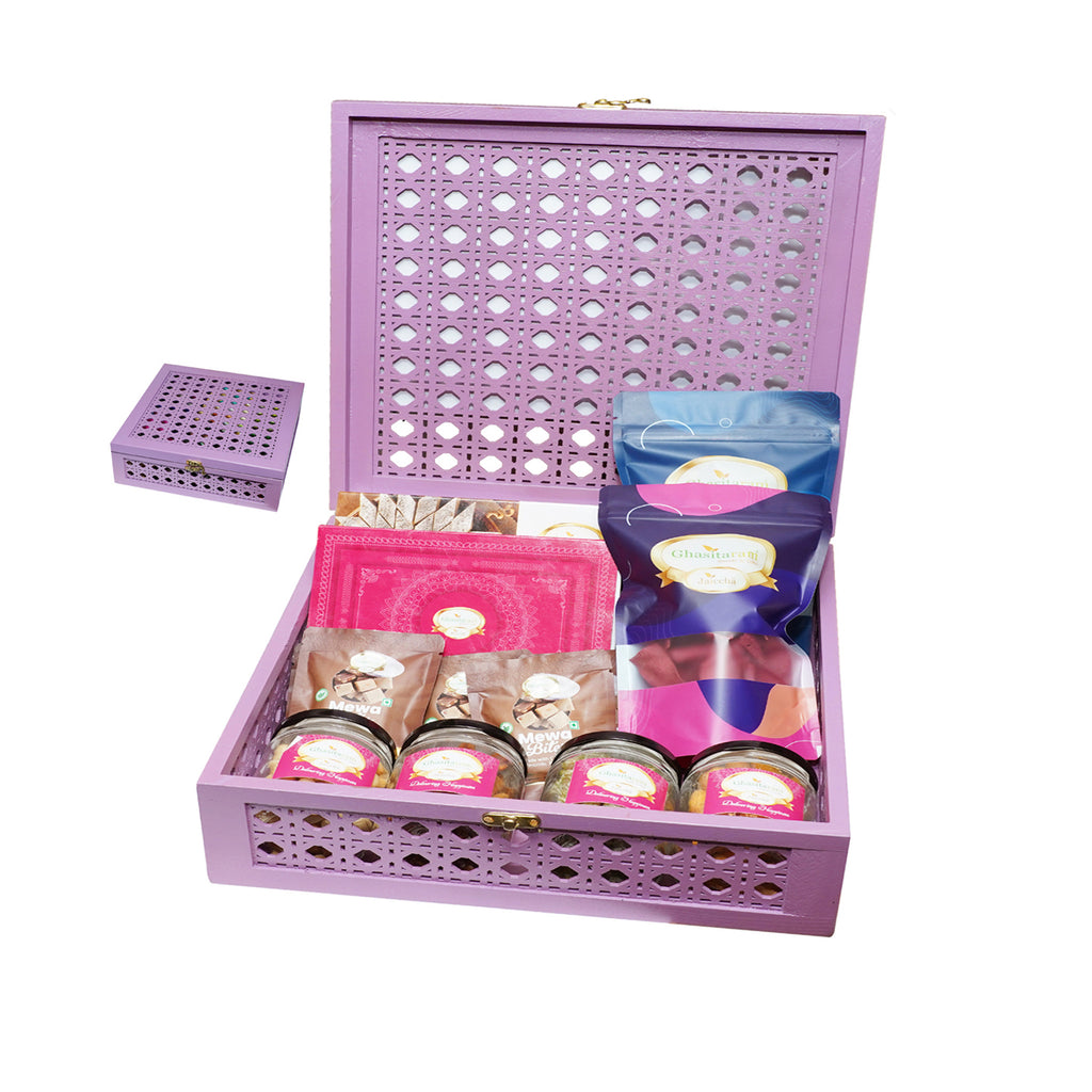 Diwali Gifts-Big Cane Box of 13 Goodies